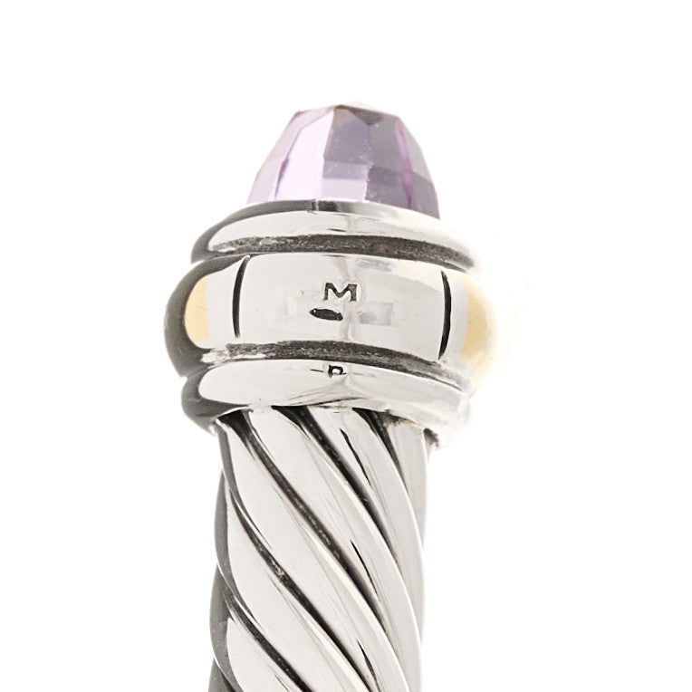 David Yurman Sterling Silver 18K Yellow Gold Amethyst 4mm Cable Classics Bracelet 3 of 4