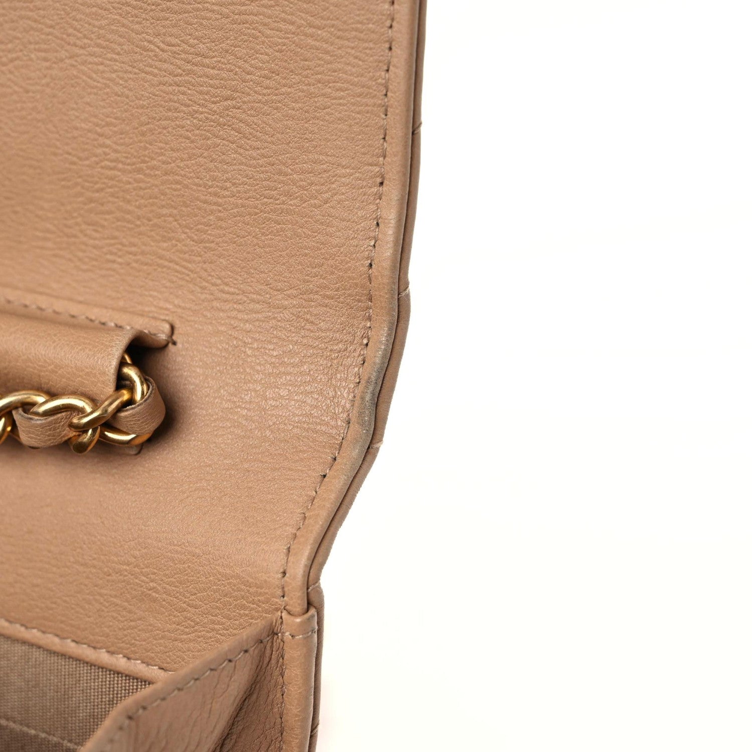 Chanel Calfskin Chevron Quilted Wallet On Chain WOC Beige 11 of 19