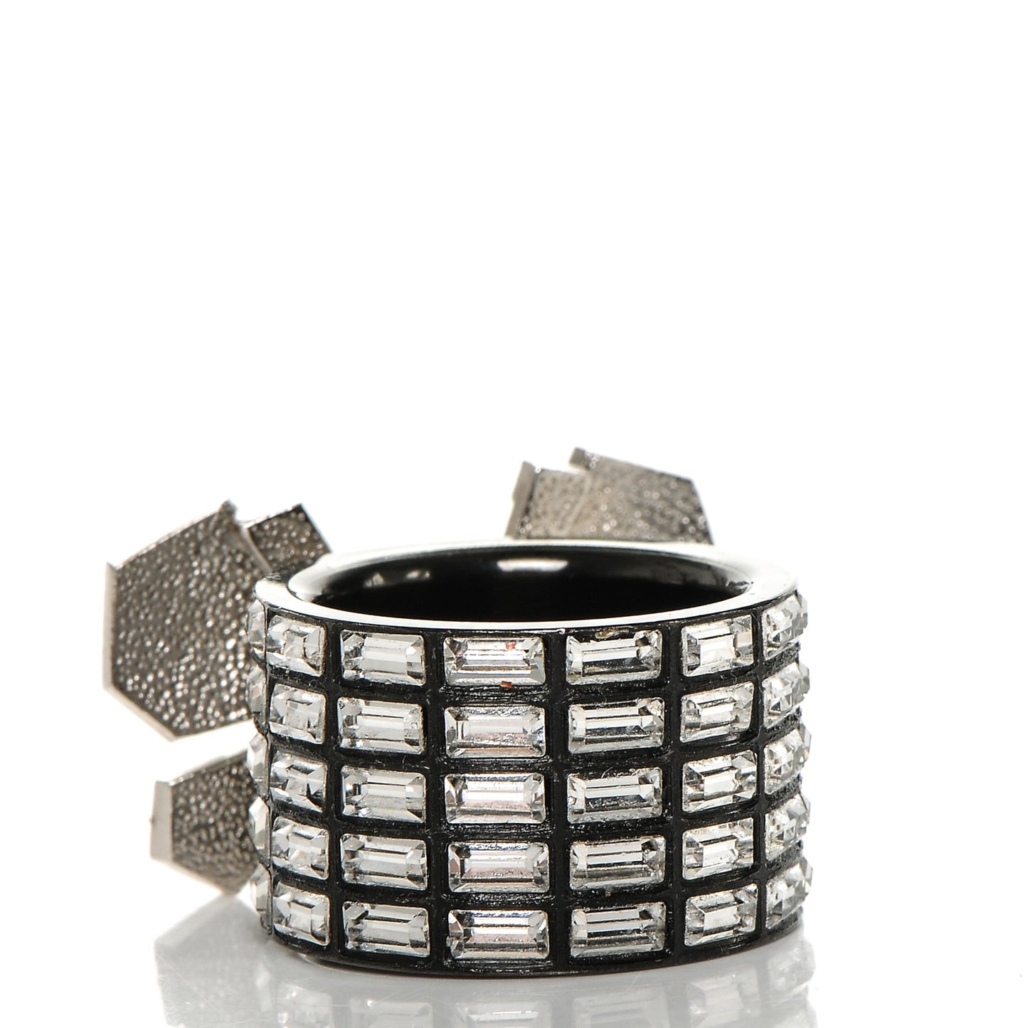 Resin Baguette Crystal Bow Ring 7 Black