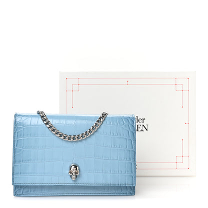 Alexander McQueen Calfskin Crocodile Embossed Skull Mini Crossbody Bag Blue 12 of 12
