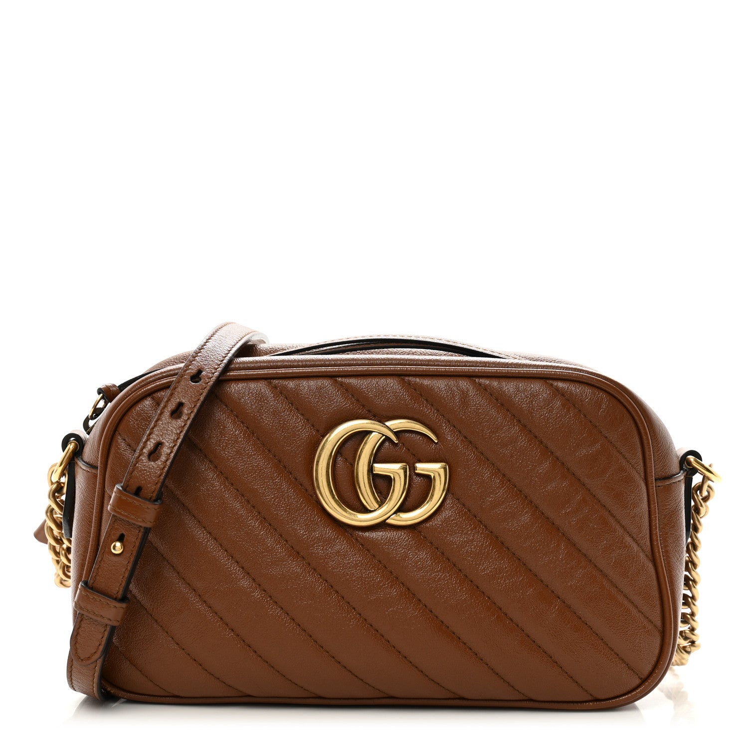 Gucci Glazed Calfskin Matelasse Diagonal Small GG Marmont Chain Shoulder Bag Cuir 1 of 10