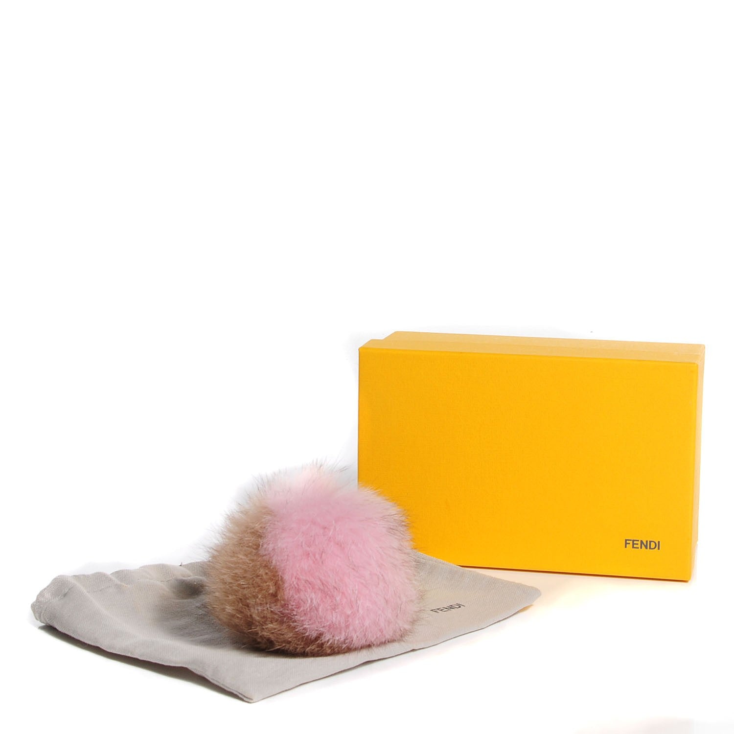 Fendi Fox Fur Vitello Elite Bi-Color Pom Pom Bag Charm Rosa Cammello Cipria 7 of 7