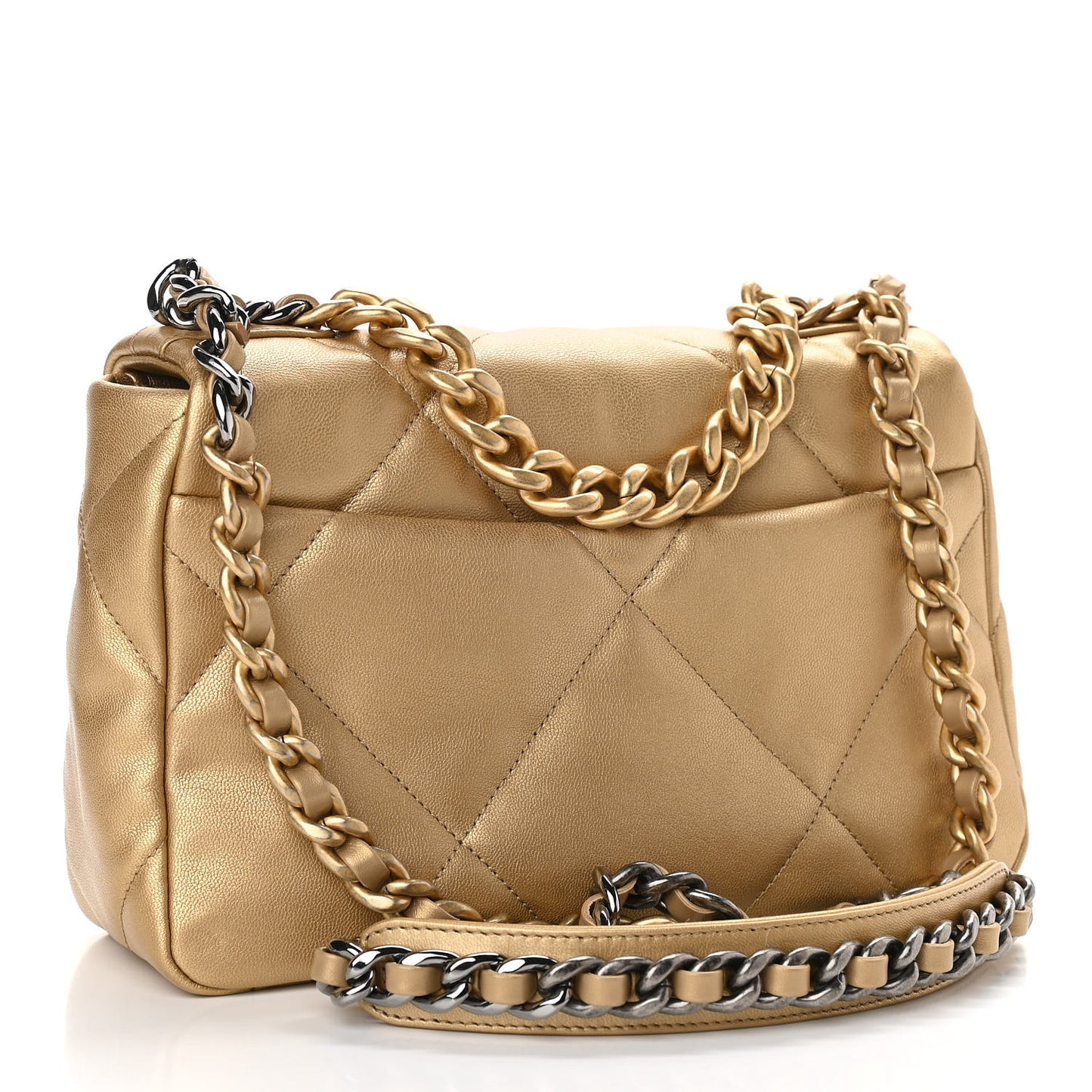 Metallic Goatskin Quilted Medium Chanel 19 Flap Gold