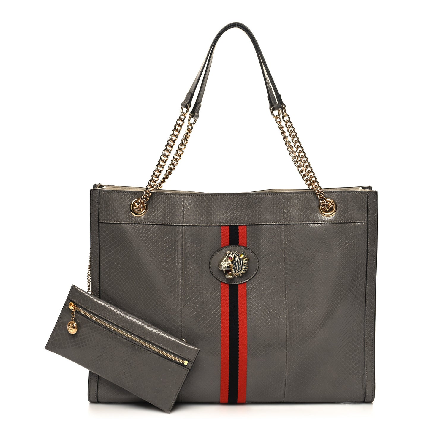Snakeskin Large Rajah Chain Tote Dusty Grey
