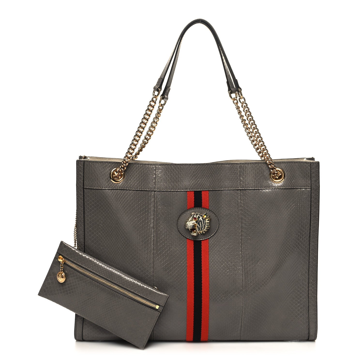 Gucci Snakeskin Large Rajah Chain Tote Dusty Grey 1 of 12