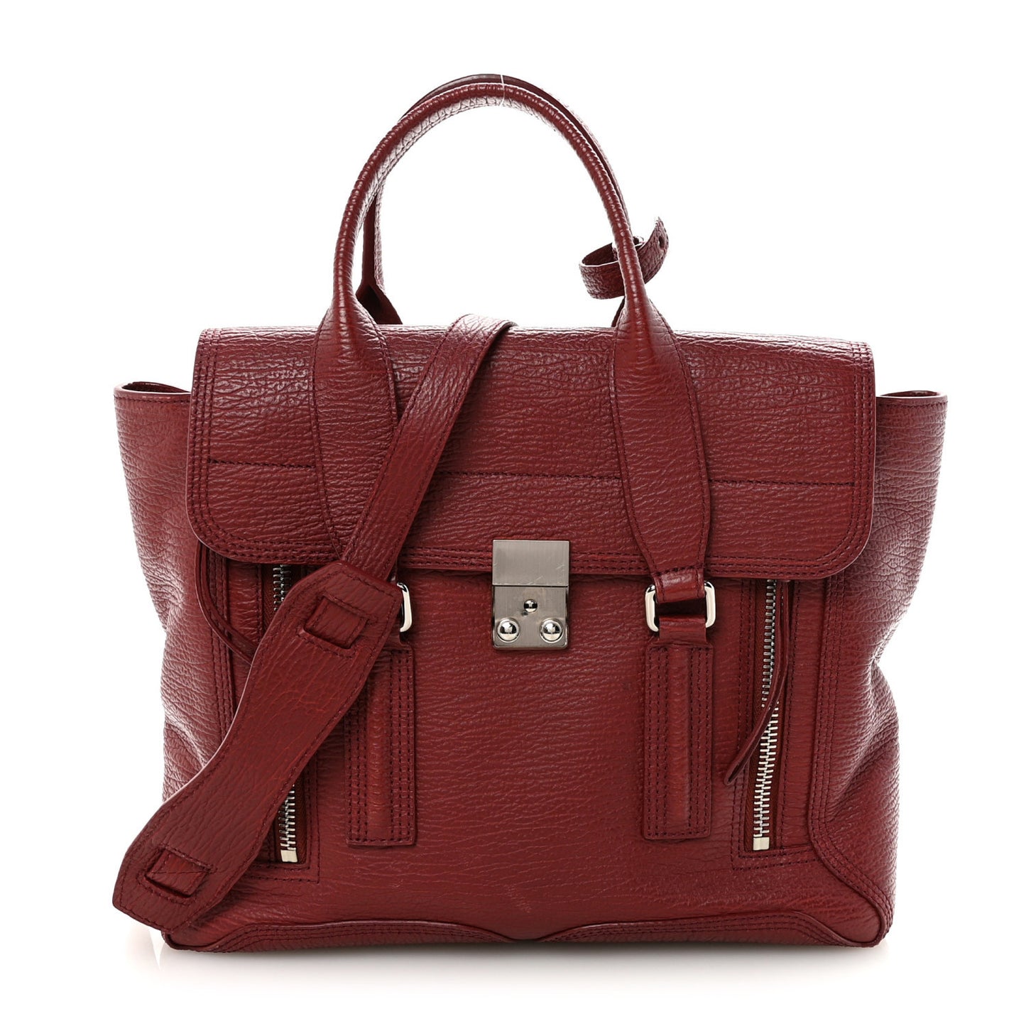 Textured Calfskin Medium Pashli Satchel Burgundy