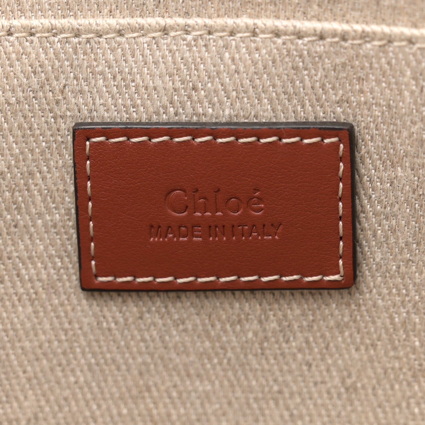 Linen Calfskin Medium Woody Ribbon Tote White Brown