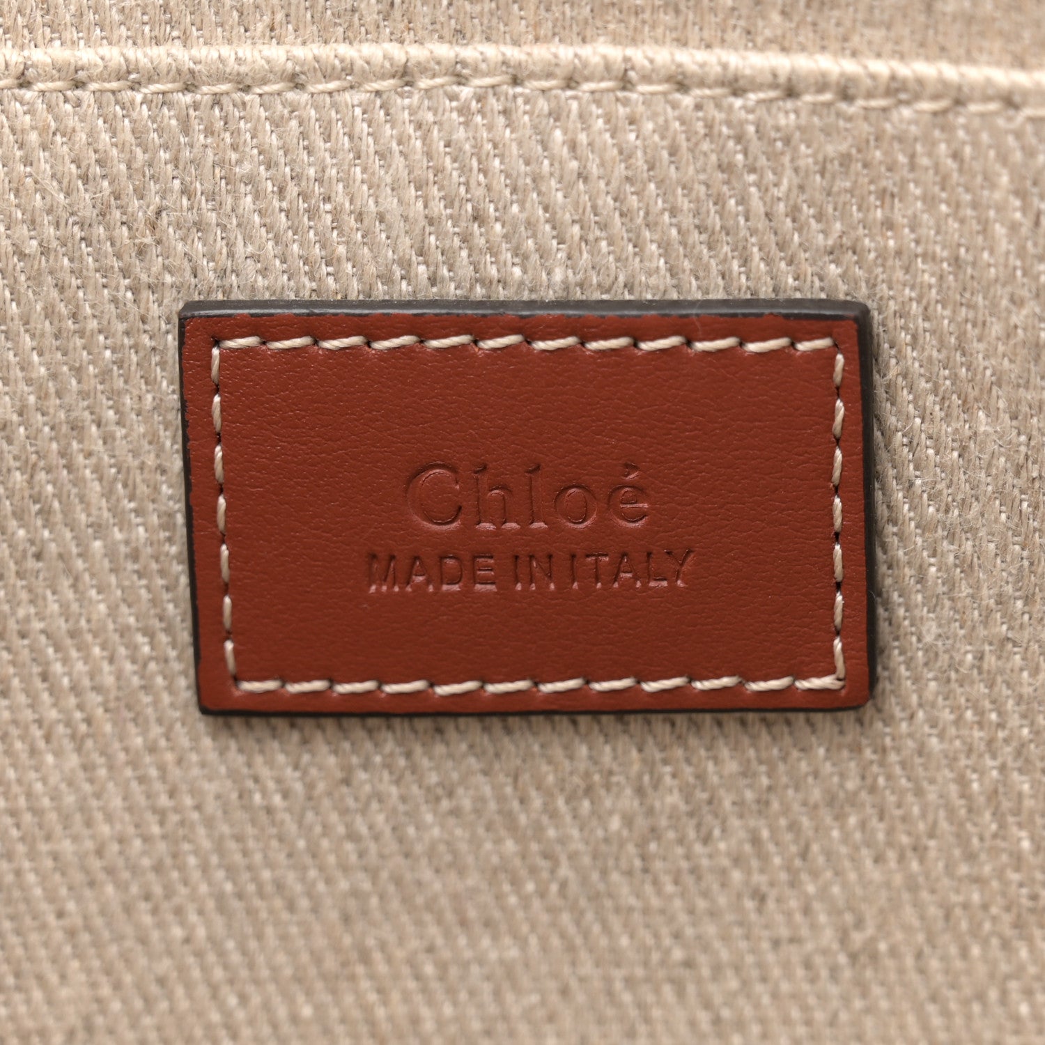 Chloe Linen Calfskin Medium Woody Ribbon Tote White Brown 6 of 12