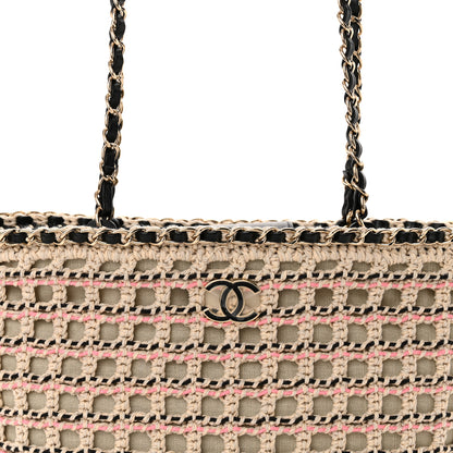 Chanel Cotton Crochet Le Panier Small Shopping Bag Beige Pink Black 8 of 10