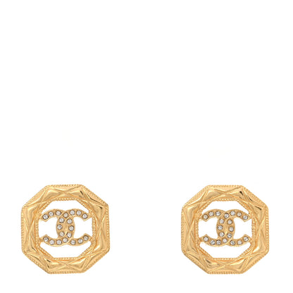 Chanel Metal Crystal Quilted CC Octagonal Stud Earrings Gold 1 of 4