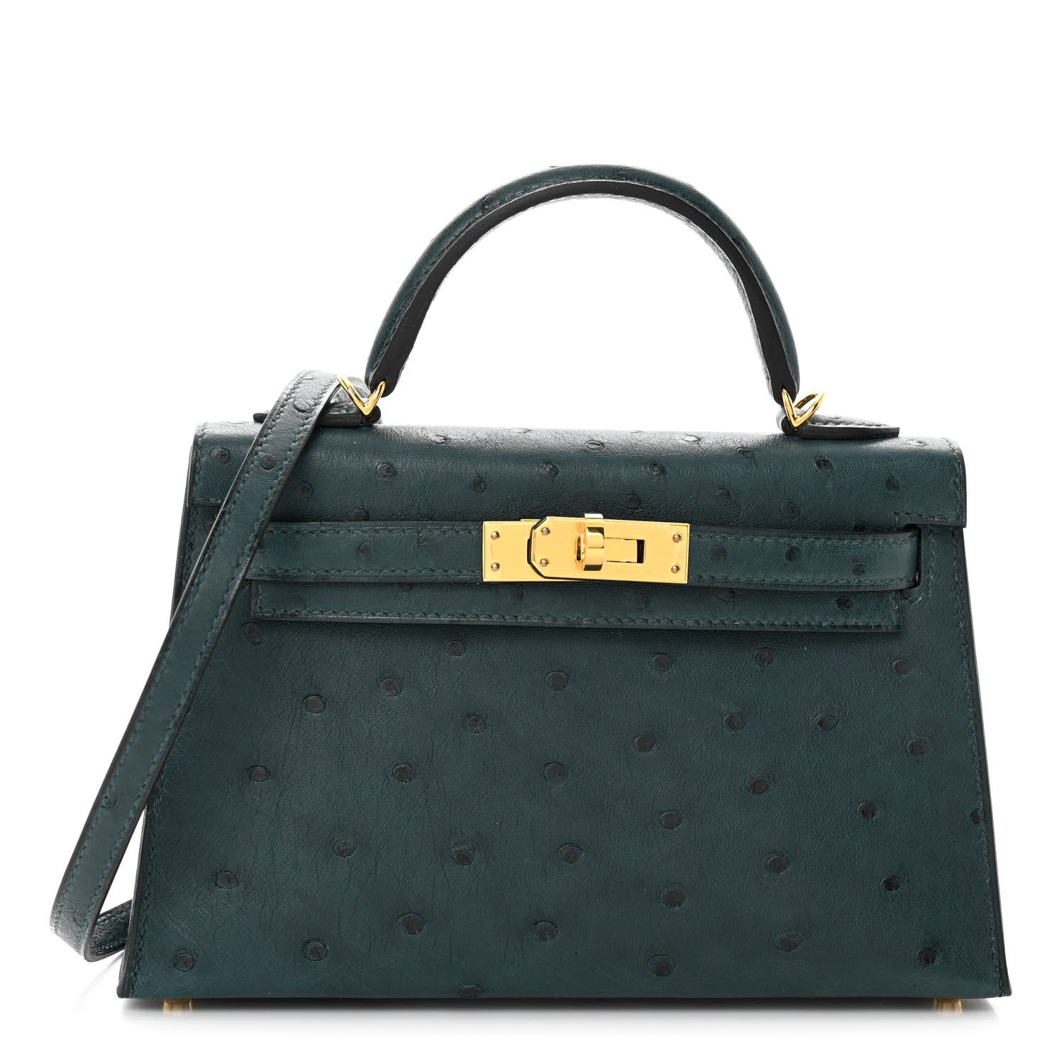 Hermes Ostrich Kelly Sellier Mini 20 Vert Cypress 1 of 12