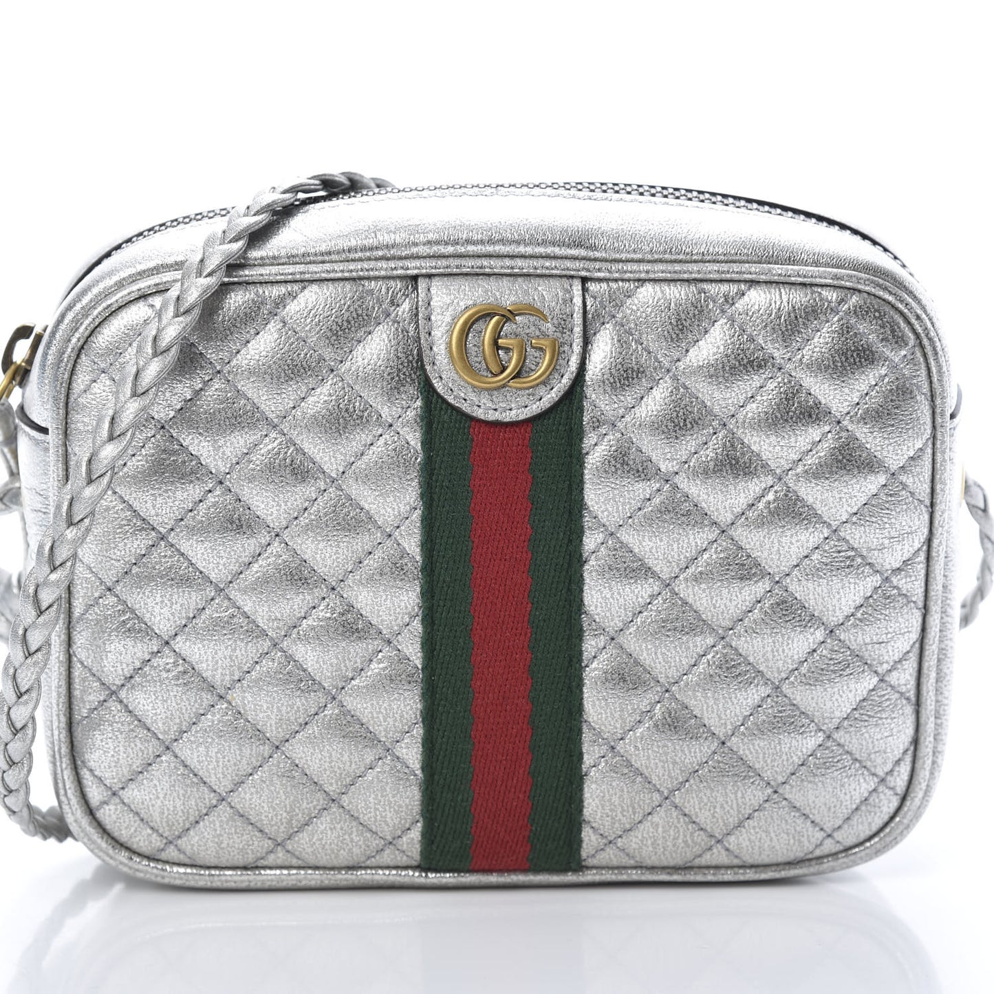 Laminated Nappa Web Trapuntata Mini GG Shoulder Bag Argento