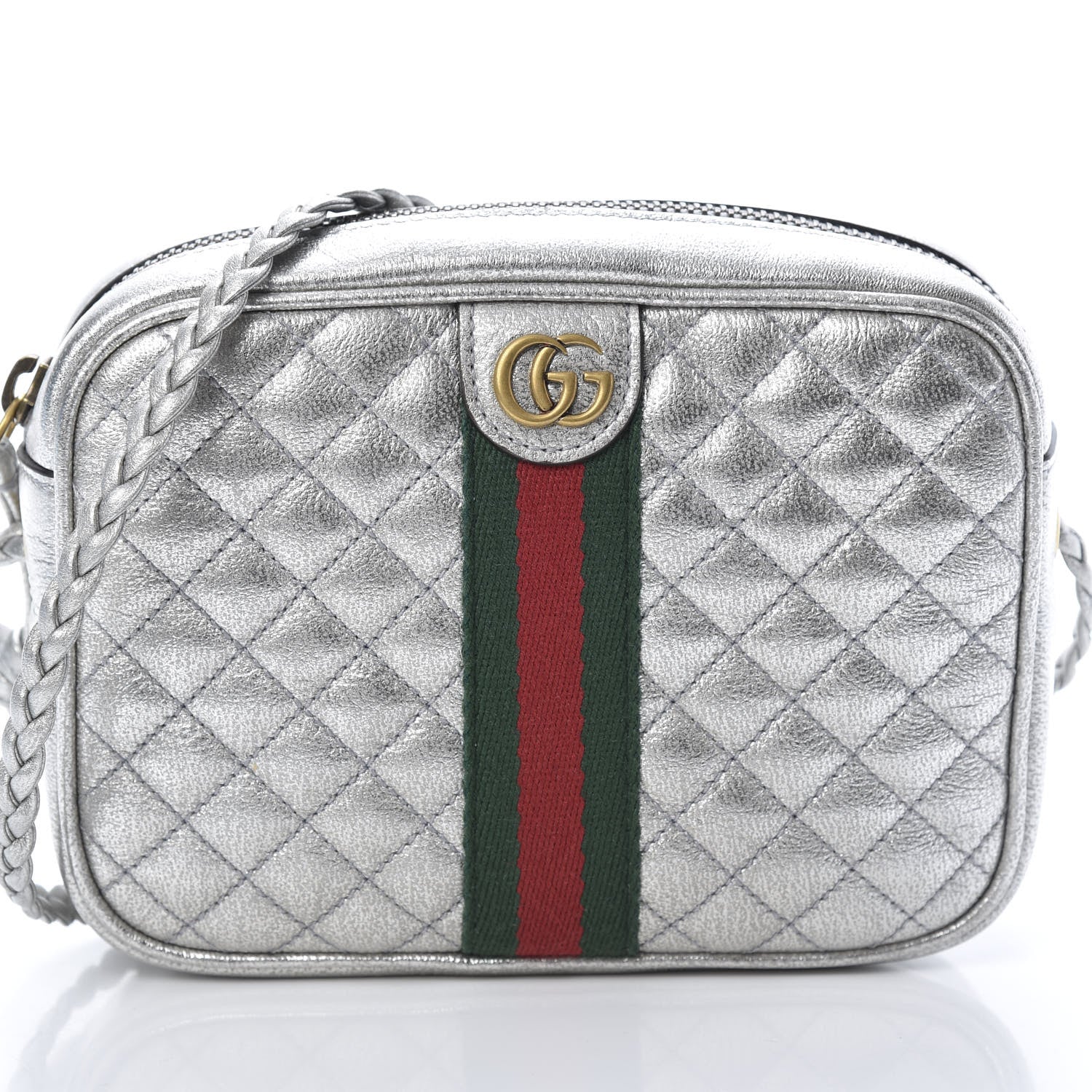 Gucci Laminated Nappa Web Trapuntata Mini GG Shoulder Bag Argento 7 of 10