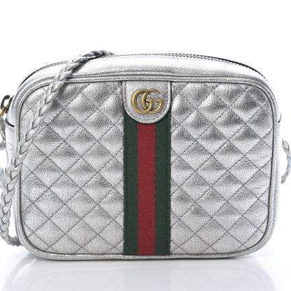 Gucci Laminated Nappa Web Trapuntata Mini GG Shoulder Bag Argento 7 of 10