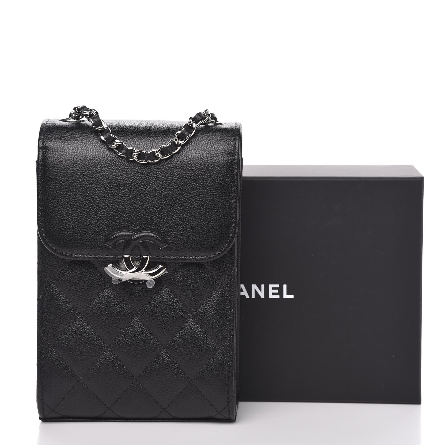 Chanel Grained Calfskin Quilted CC Box Clutch With Chain Black 12 of 12