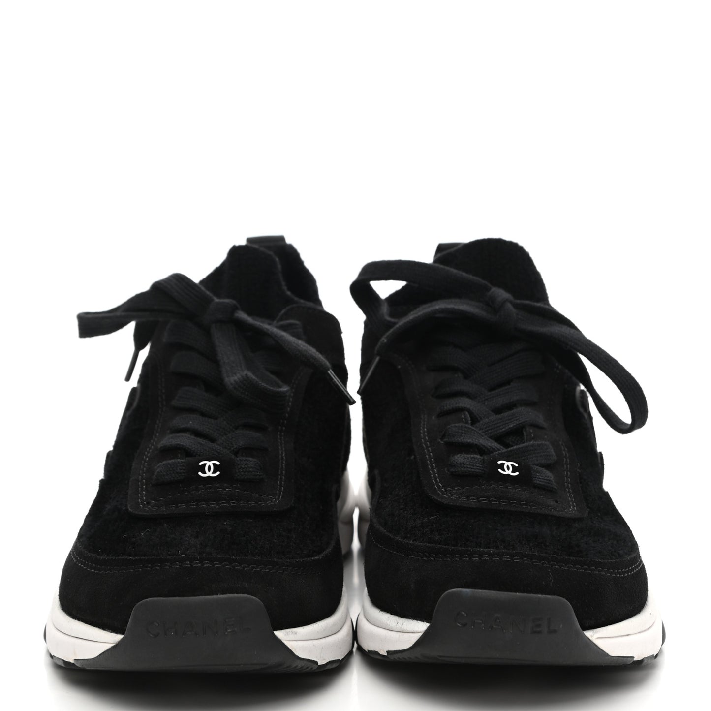 Fabric Suede Calfskin Stretch CC Sneakers 40 Black