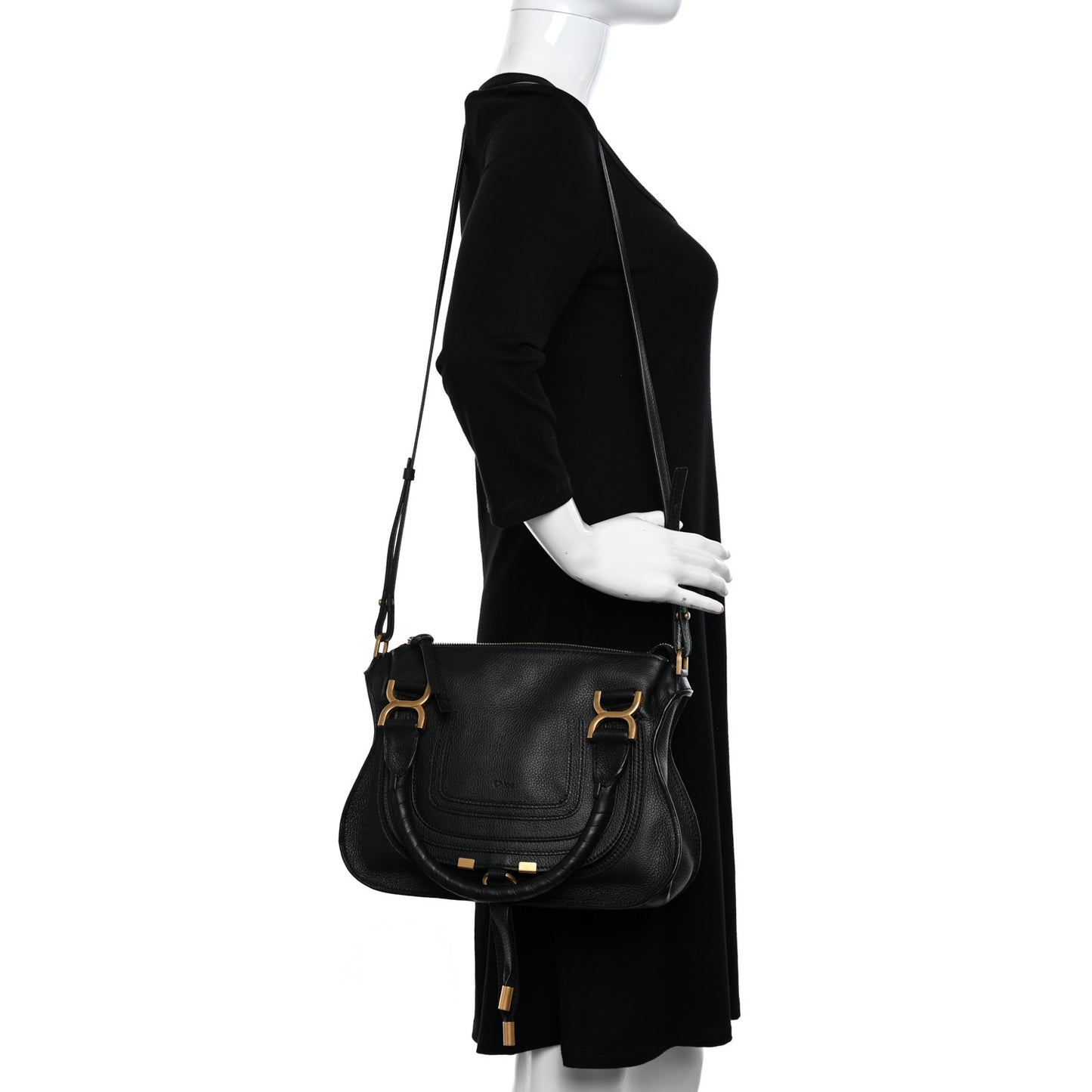 Calfskin Small Marcie Satchel Black