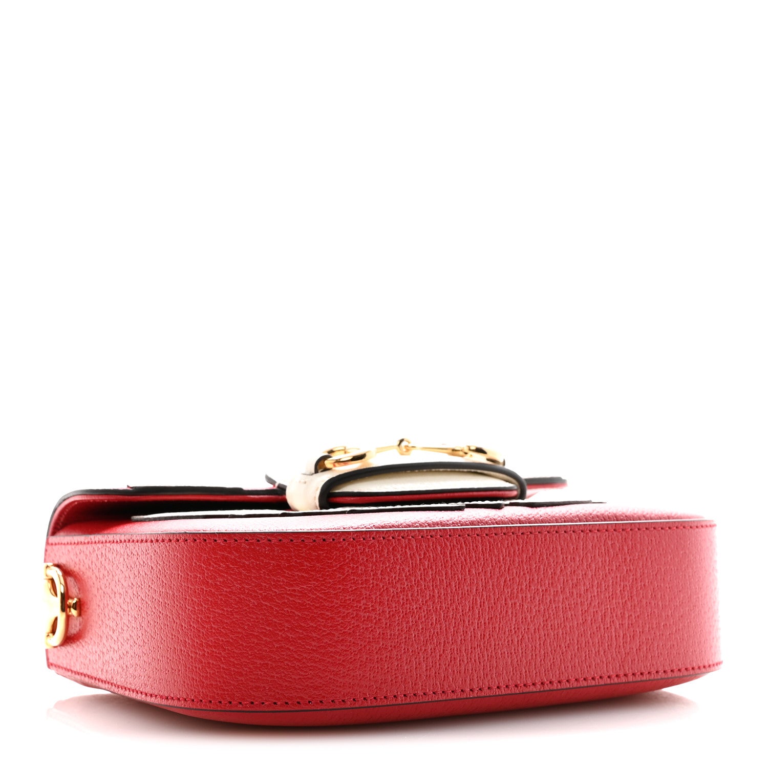 Gucci X ADIDAS Textured Dollar Calfskin Web Trefoil Mini Horsebit 1955 Shoulder Bag Hibiscus Red Off White 4 of 10