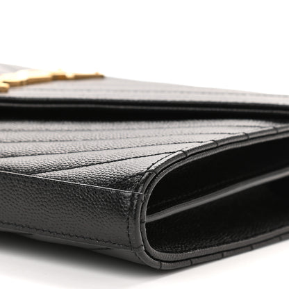 Saint Laurent Grain De Poudre Matelasse Chevron Monogram Chain Wallet Black 8 of 8