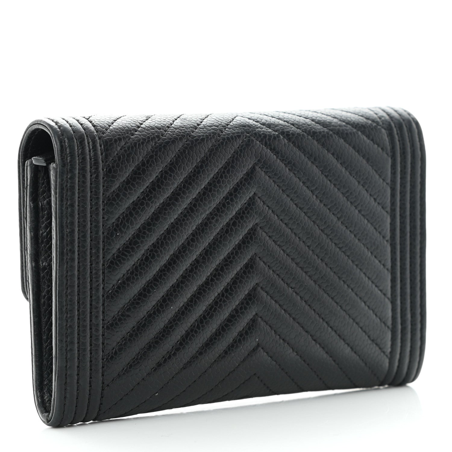 Chanel Caviar Chevron Quilted Medium Boy Flap Wallet Black 3 of 11