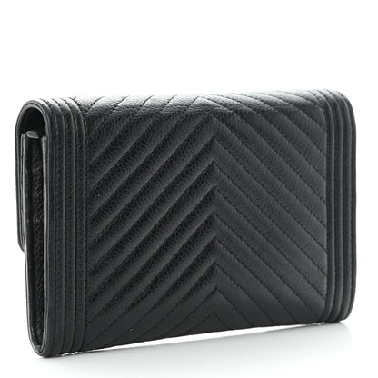 Chanel Caviar Chevron Quilted Medium Boy Flap Wallet Black 3 of 11