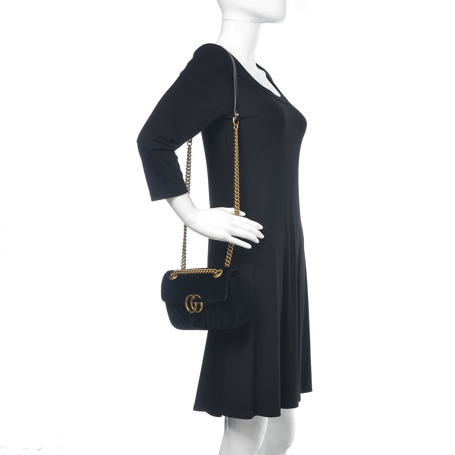 Gucci Velvet Matelasse Mini GG Marmont Shoulder Bag Black 2 of 16