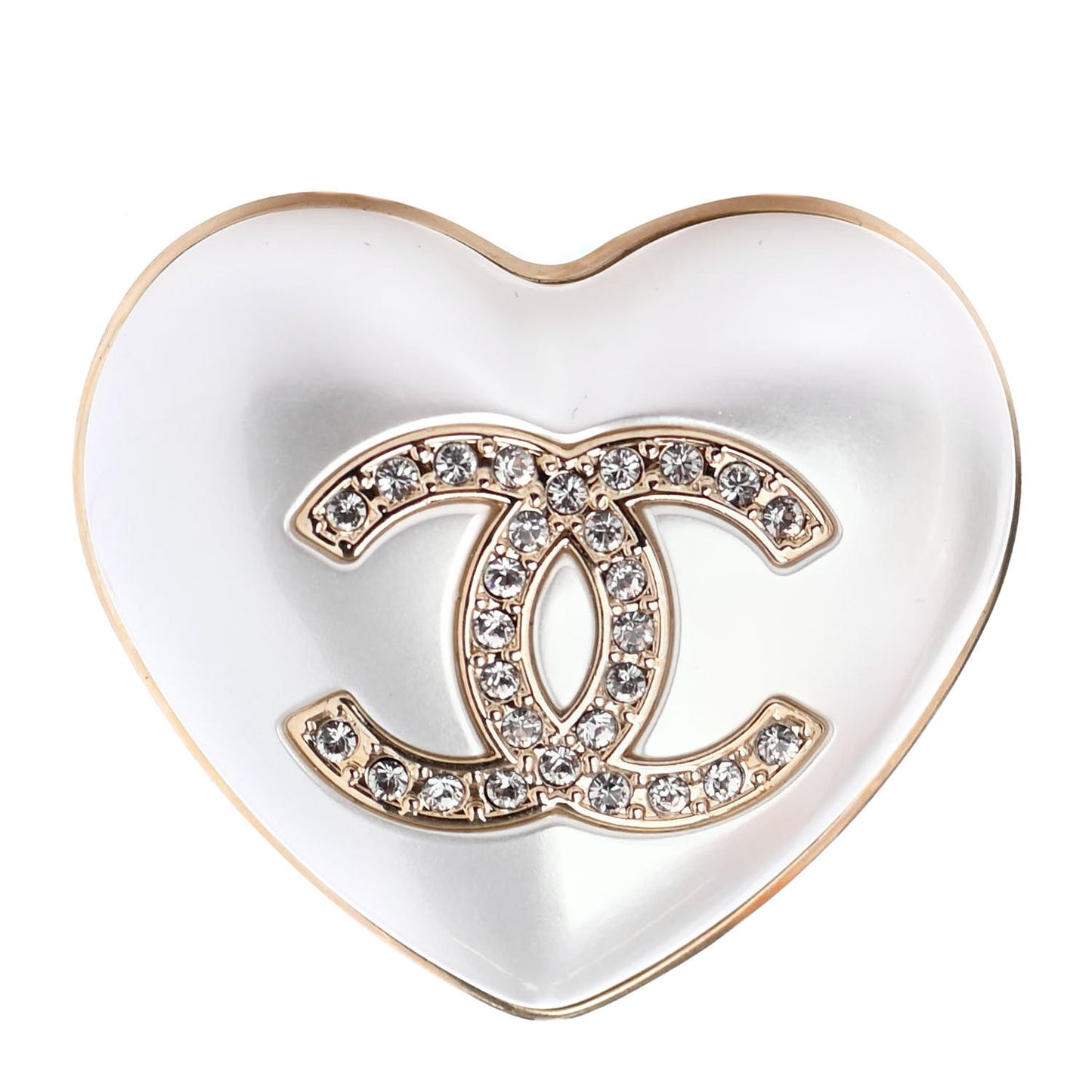Resin Crystal CC Heart Brooch Pearly White Gold