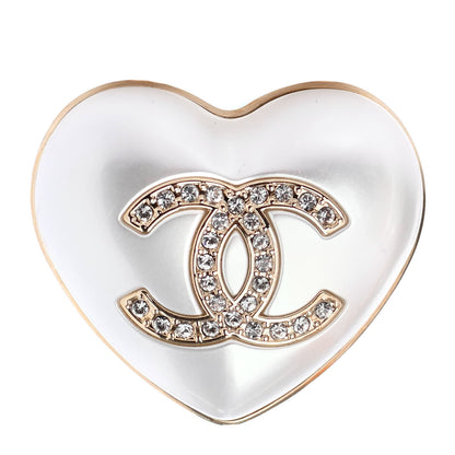Chanel Resin Crystal CC Heart Brooch Pearly White Gold 1 of 4