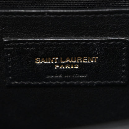 Saint Laurent Grain De Poudre Textured Mixed Matelasse Triquilt Medium Monogram Satchel Black 6 of 11