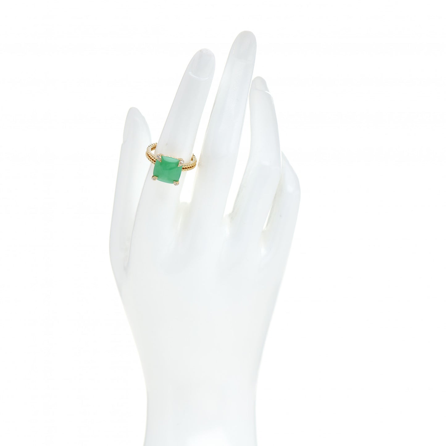 18K Yellow Gold Diamond Chrysoprase 11mm Chatelaine Ring 52 6