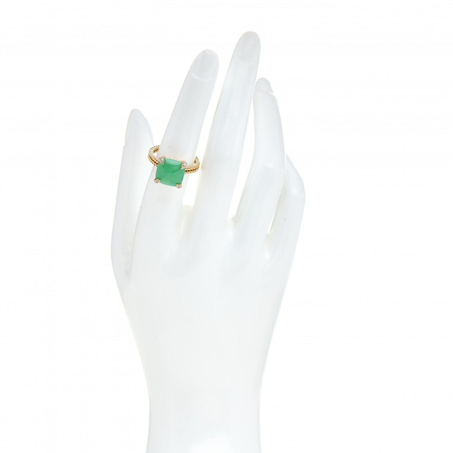 David Yurman 18K Yellow Gold Diamond Chrysoprase 11mm Chatelaine Ring 52 6 2 of 5