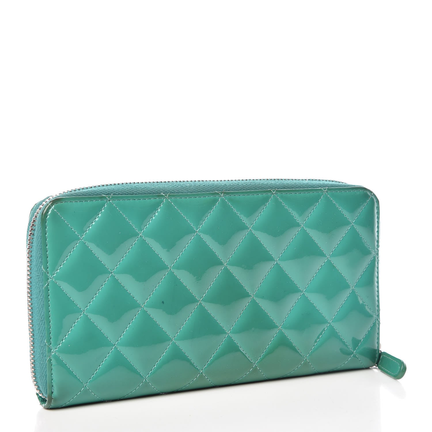Chanel Patent Calfskin Quilted Large Gusset Zip Around Wallet Green 3 of 19
