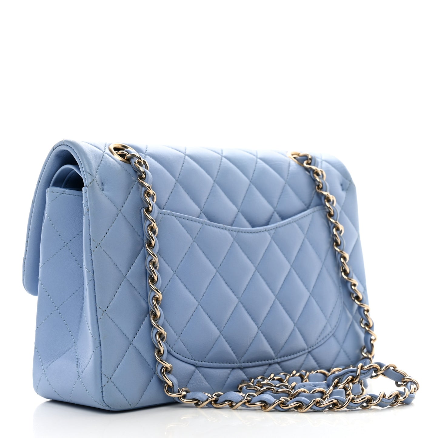 Lambskin Quilted Small Double Flap Light Blue