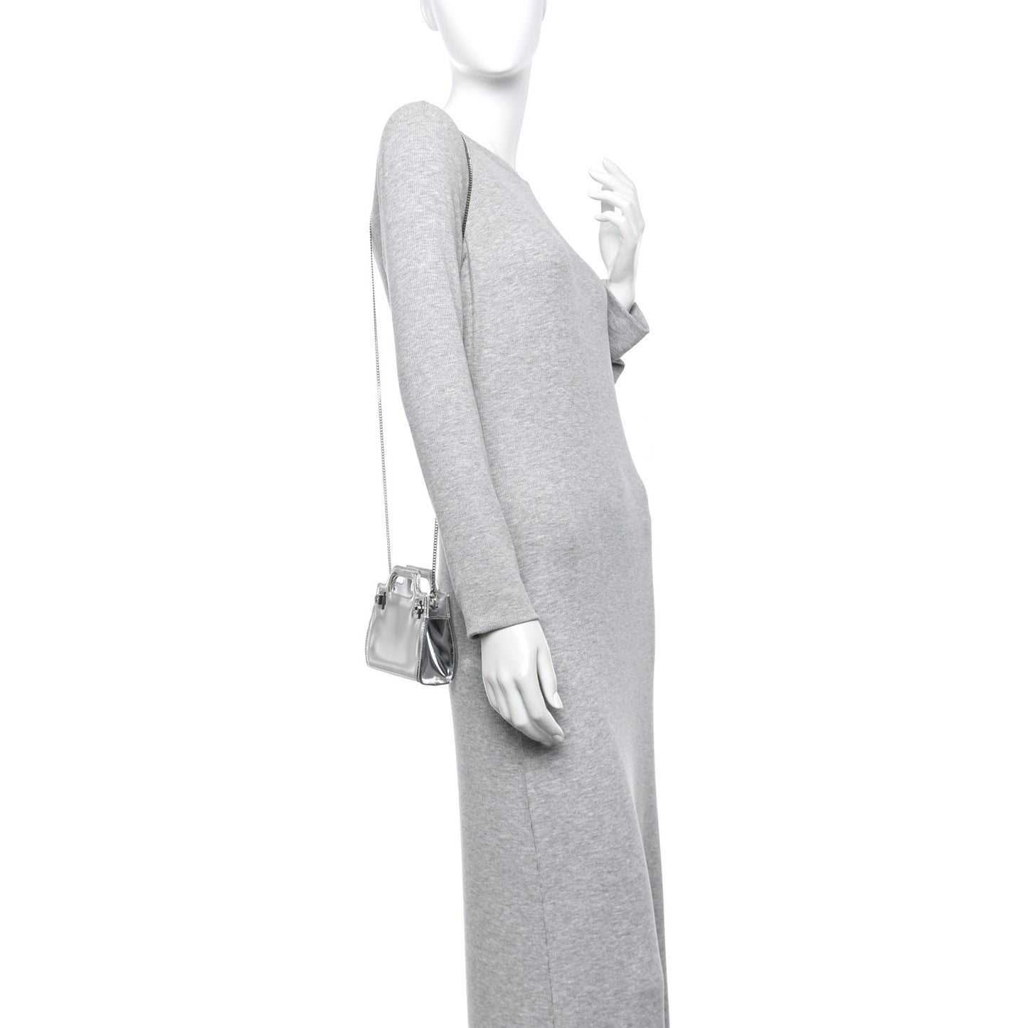 Metallic Brushed Calfskin Micro Wanda Top Handle Bag Argento