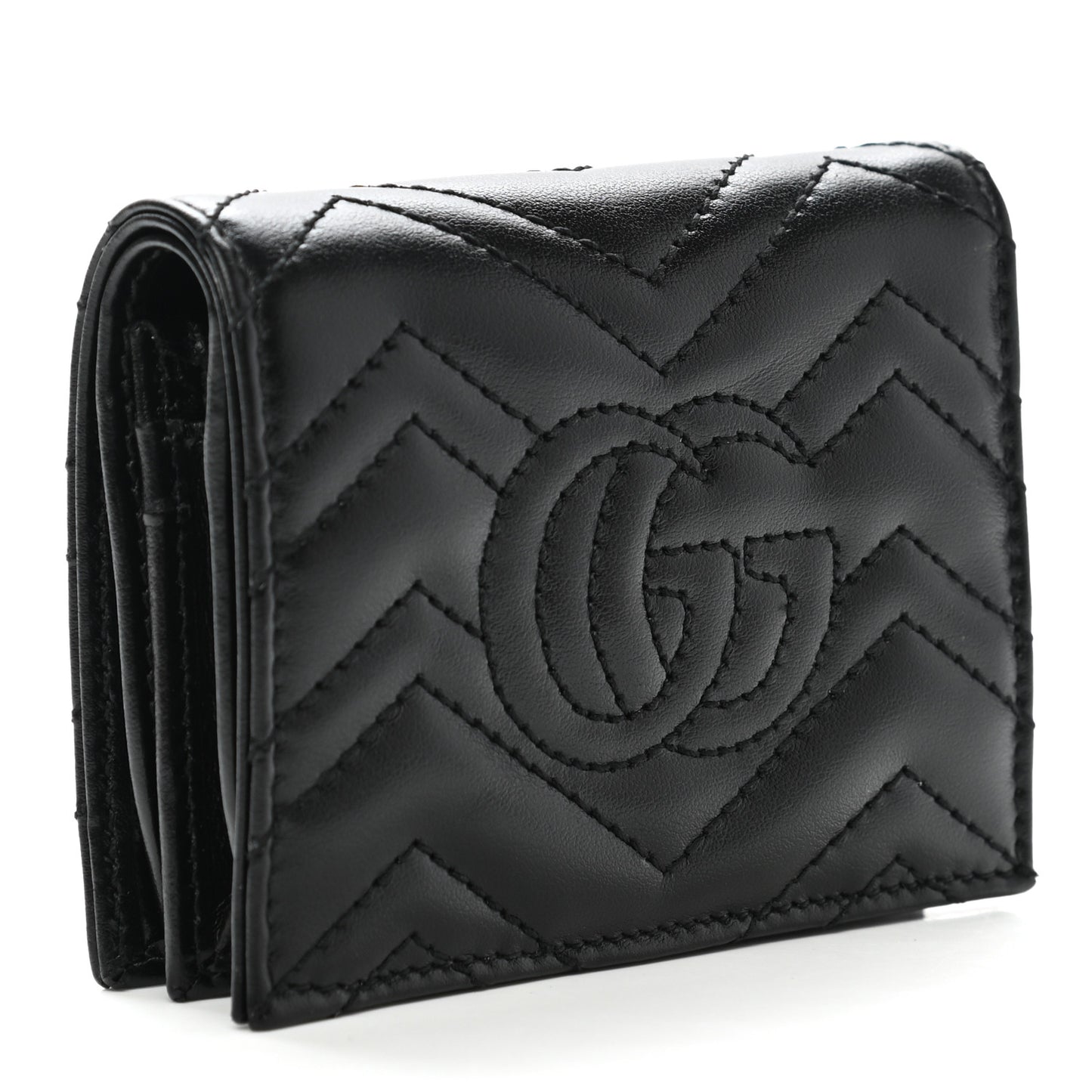 Calfskin Matelasse GG Marmont Card Case Wallet Black