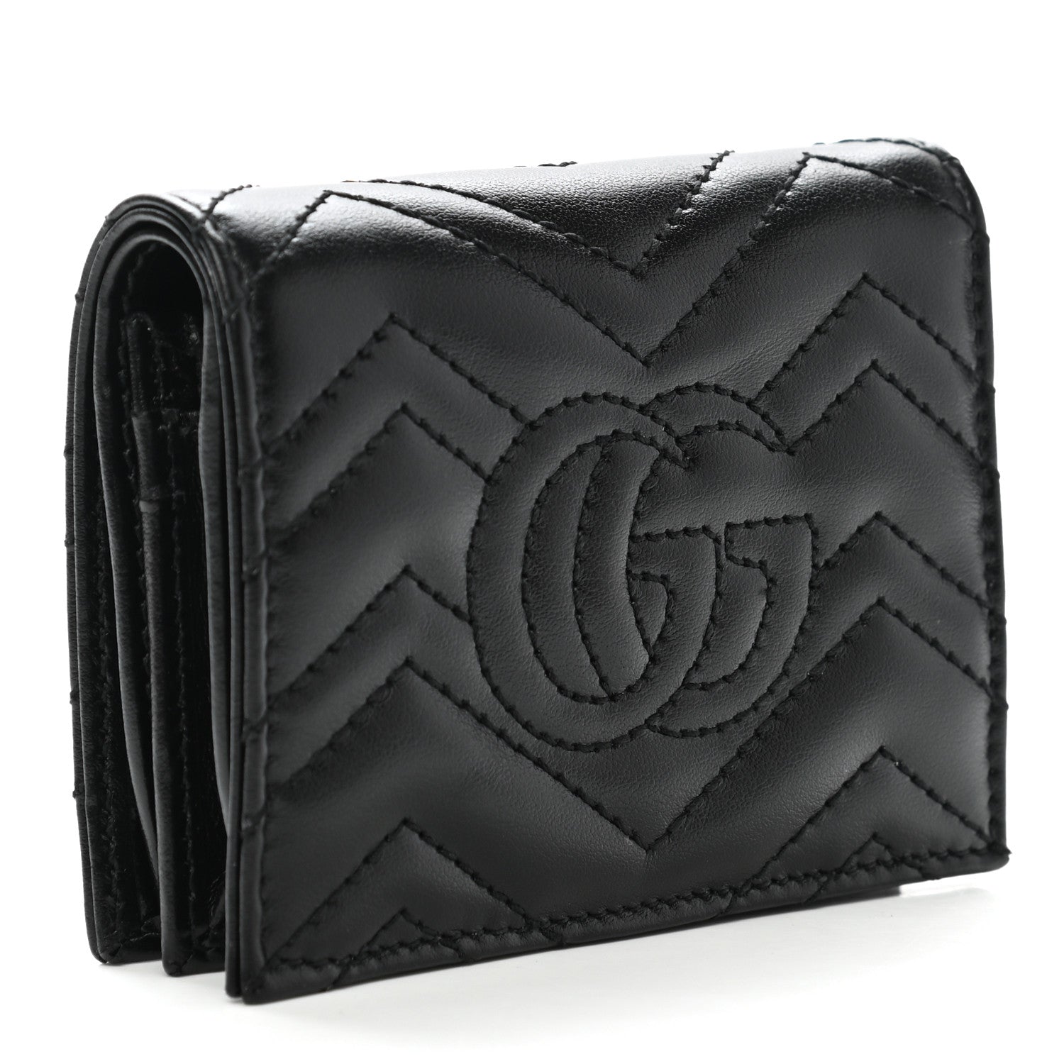 Gucci Calfskin Matelasse GG Marmont Card Case Wallet Black 3 of 9