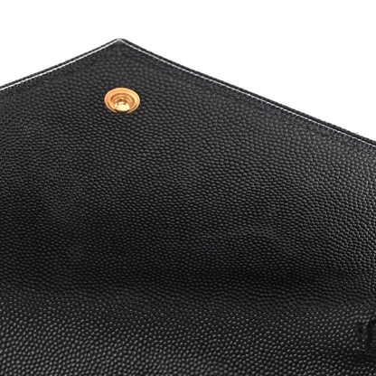Saint Laurent Grain De Poudre Matelasse Chevron Monogram Envelope Chain Wallet Black 11 of 15