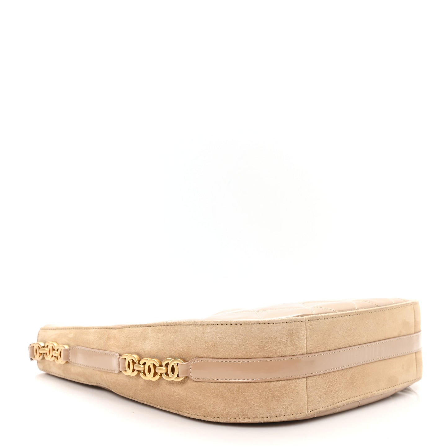Shiny Calfskin Suede Goatskin Quilted Hobo Beige