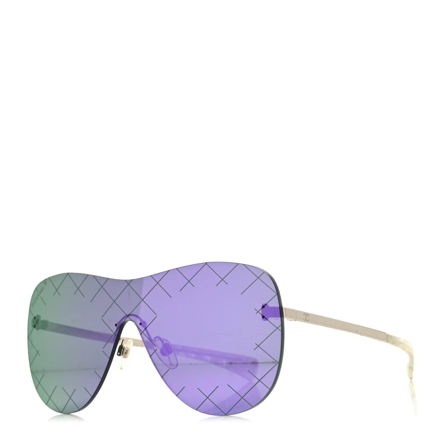 Chanel Acetate Shield Runway Sunglasses 71158 Silver Purple 1 of 8