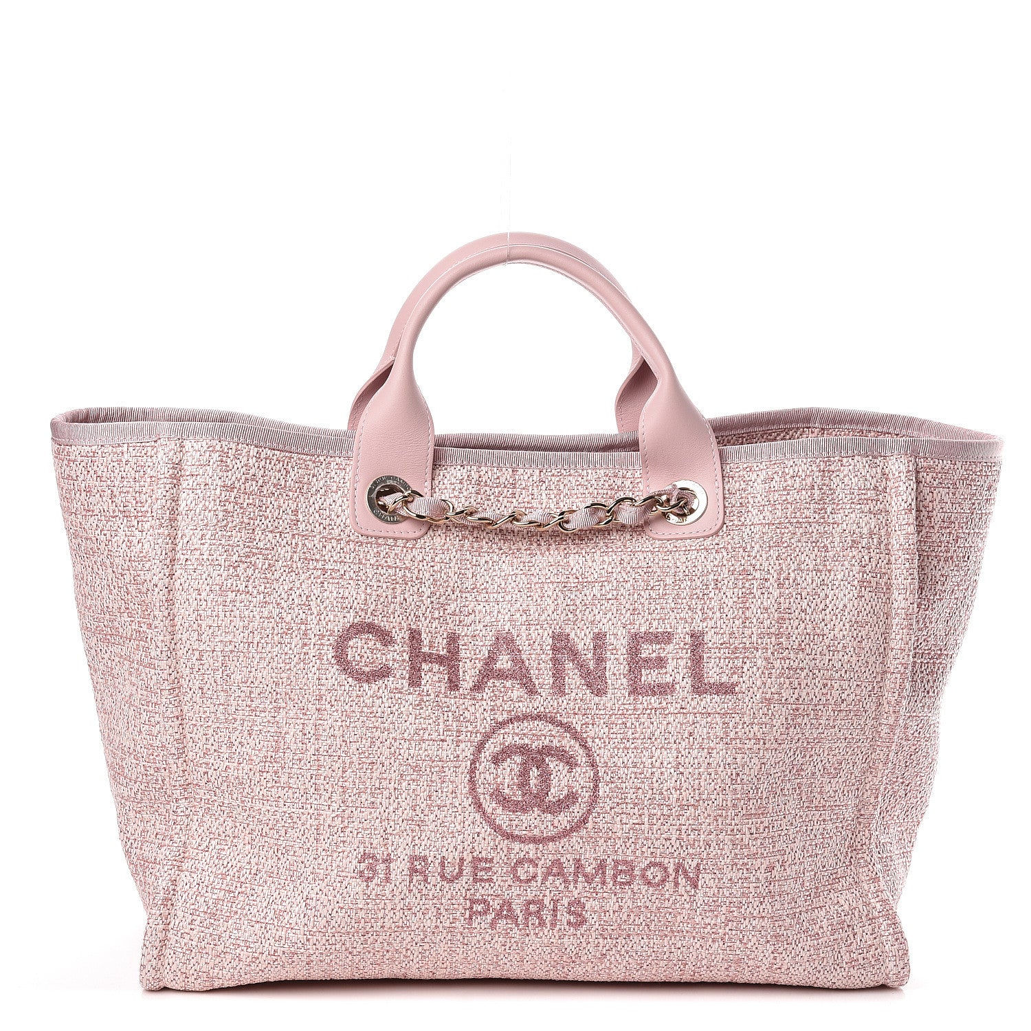 Chanel Straw Lurex Large Deauville Tote Pink 1 of 10