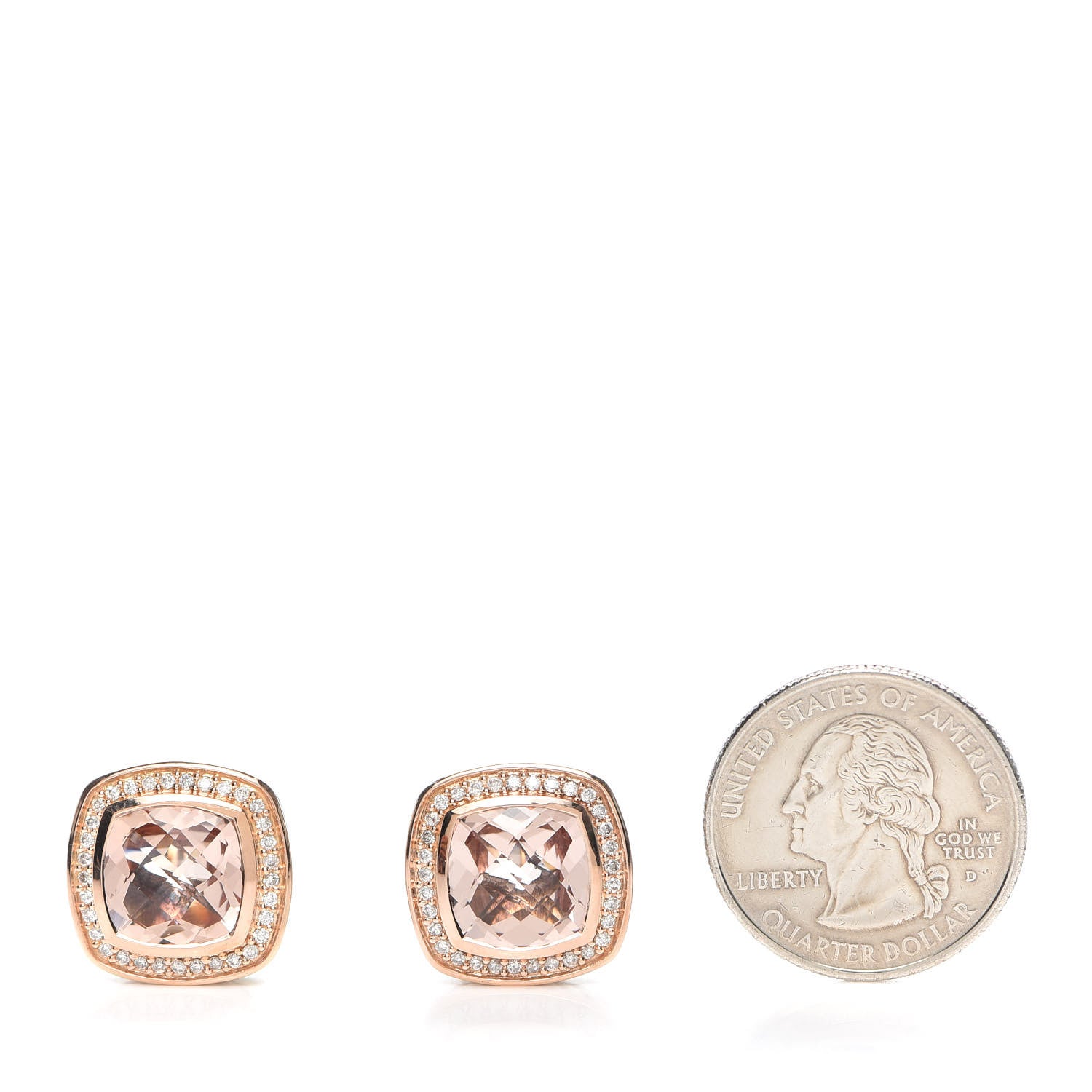 David Yurman 18K Rose Gold Sterling Silver Diamond Morganite 11mm Albion Earrings 2 of 4