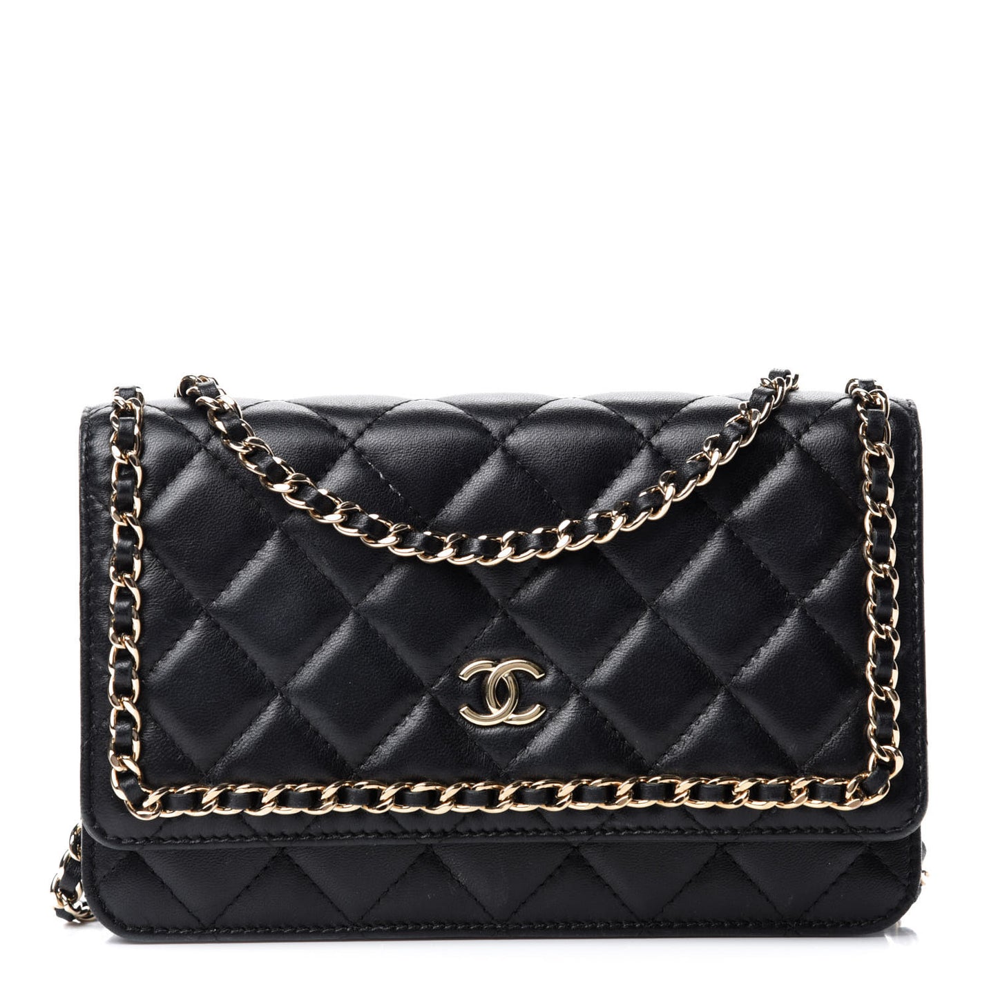 Lambskin Quilted Chain Around Wallet On Chain WOC Black
