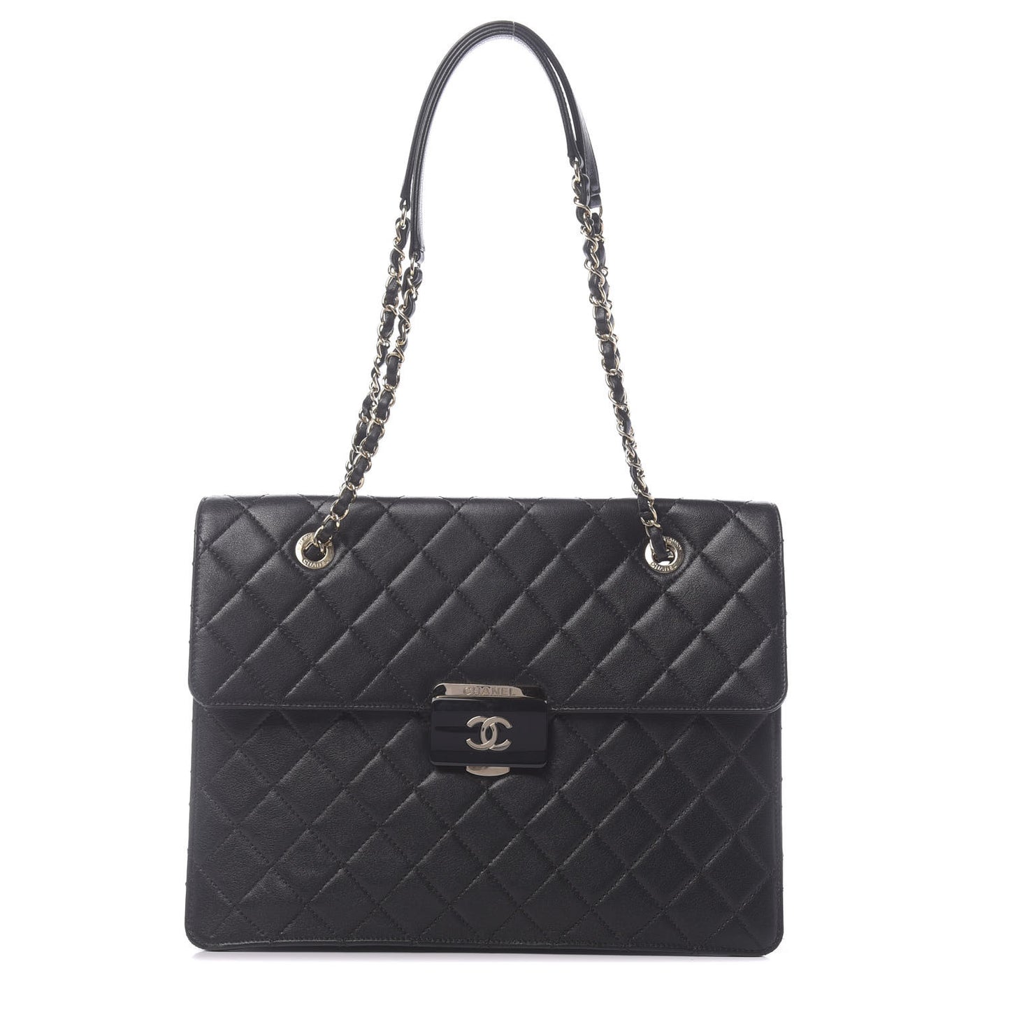 Sheepskin Quilted Beauty Lock Flap Shopping Tote Black