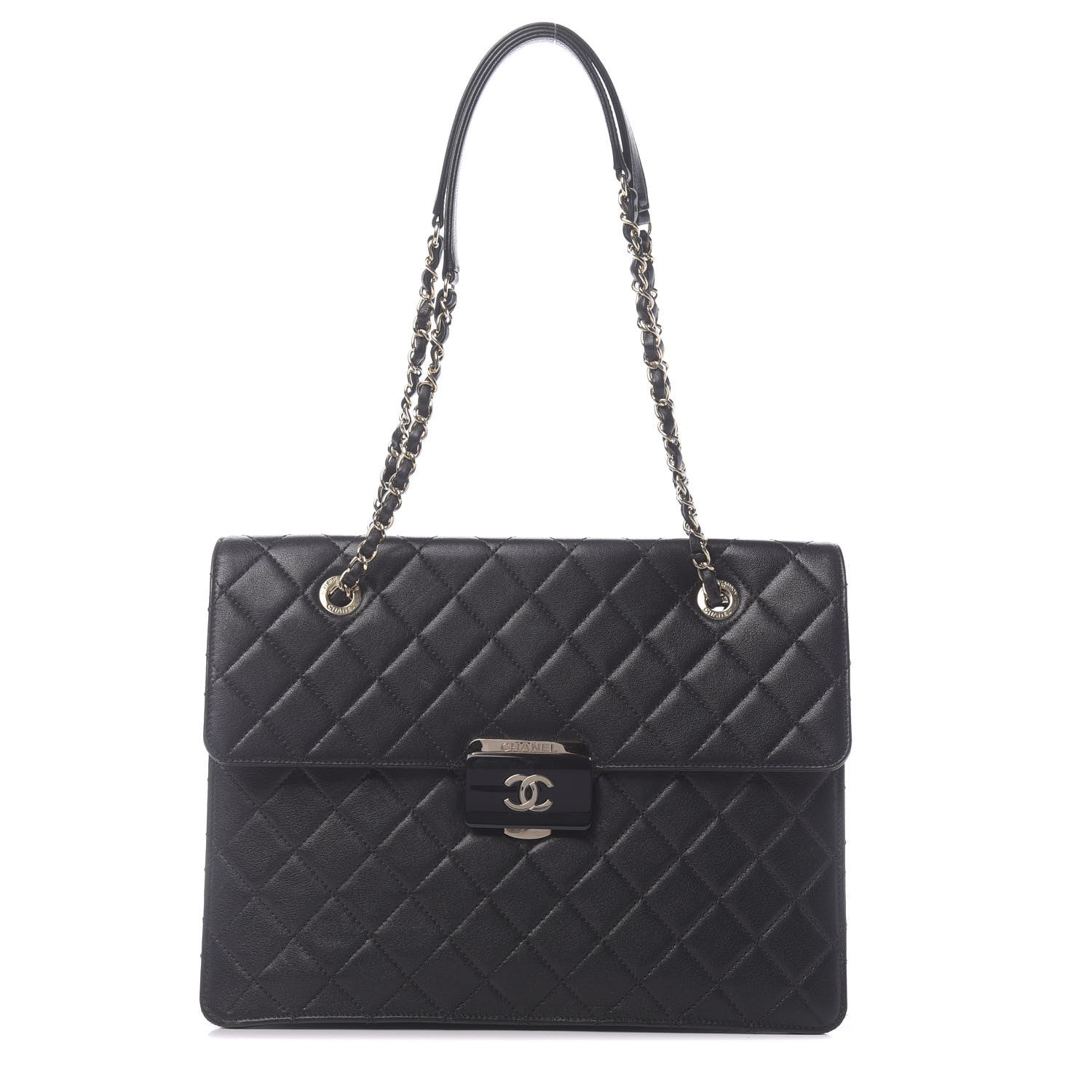 Chanel Sheepskin Quilted Beauty Lock Flap Shopping Tote Black 1 of 12