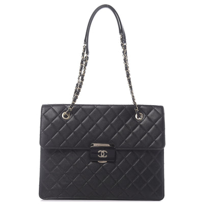 Chanel Sheepskin Quilted Beauty Lock Flap Shopping Tote Black 1 of 12