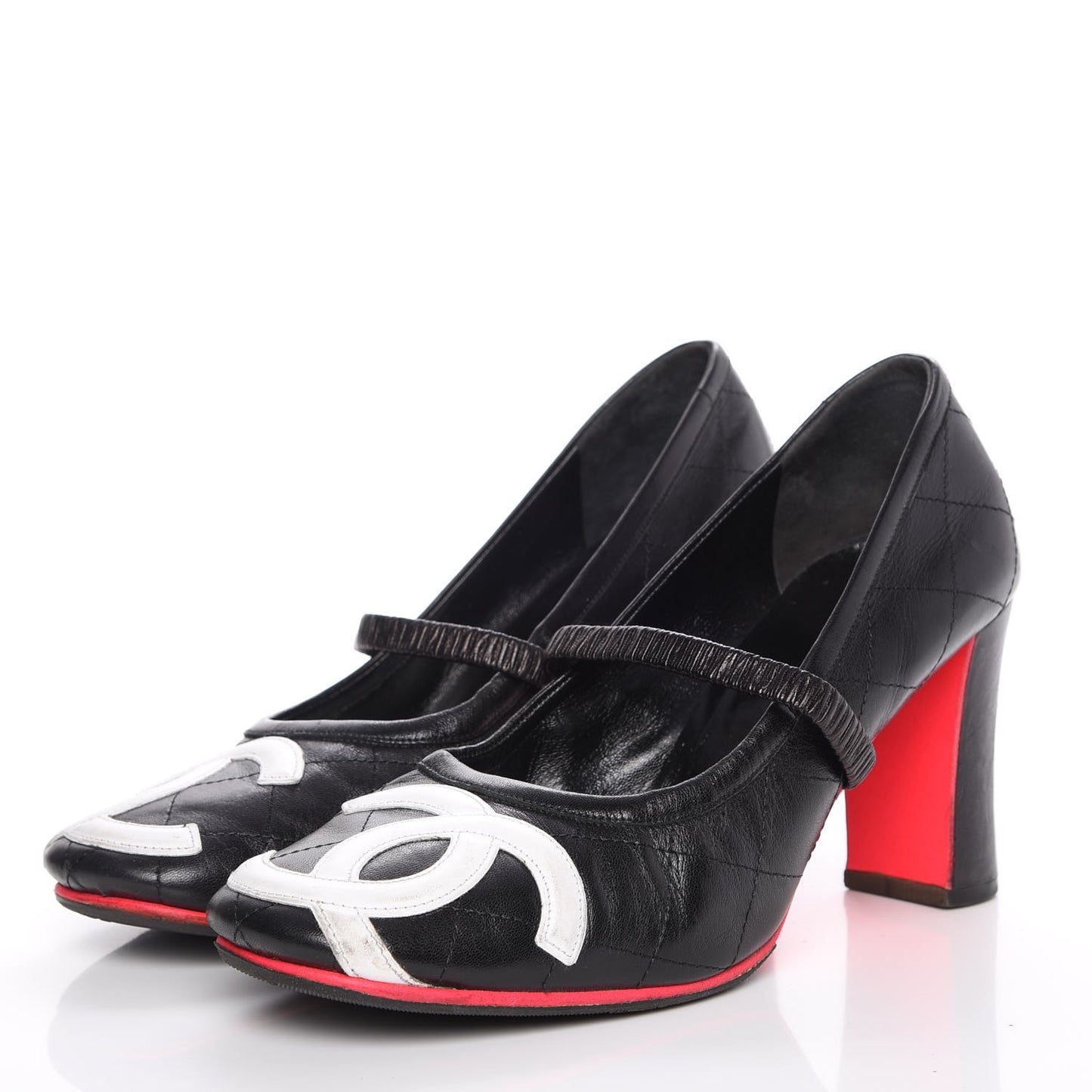 Calfskin Quilted Cambon Pumps 39.5 Black White