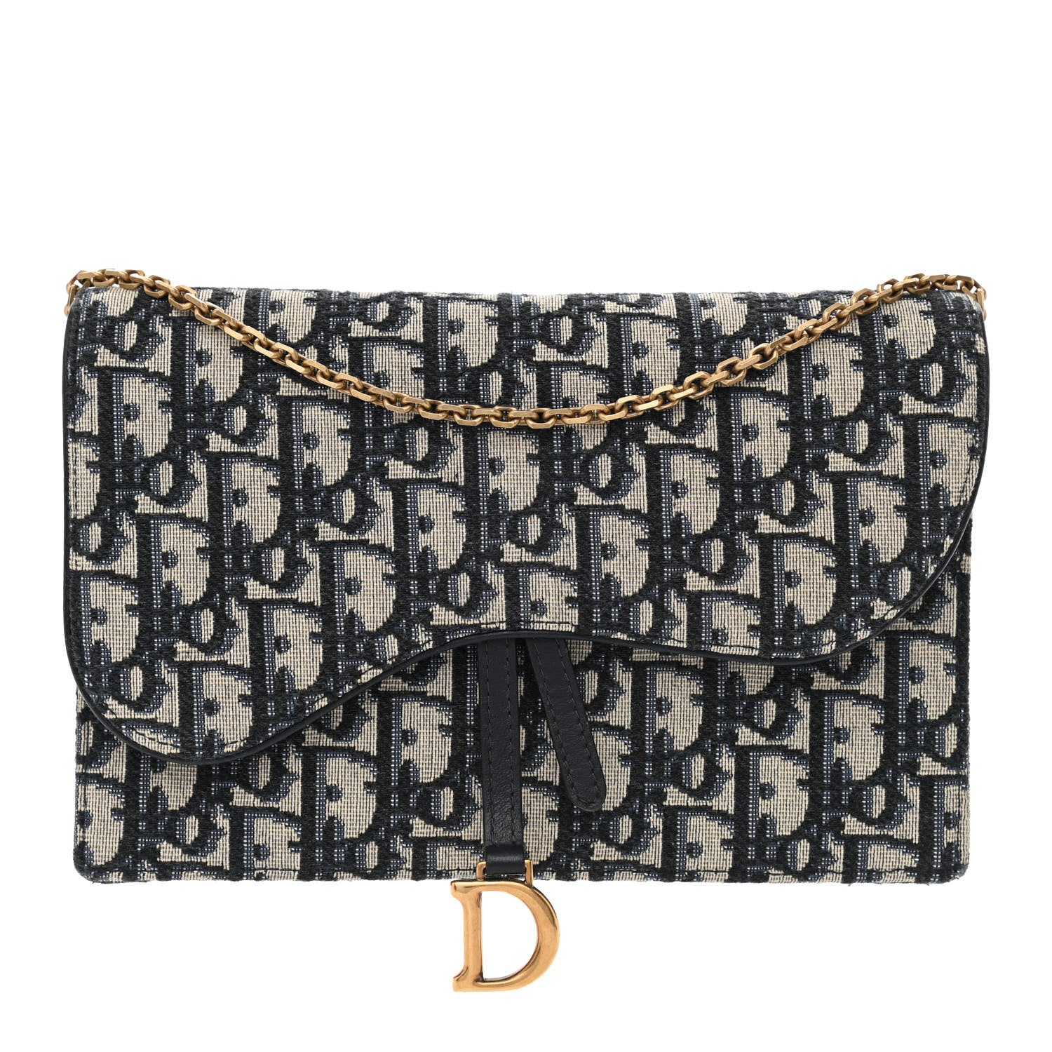 Christian Dior Oblique Saddle Chain Pouch Blue 1 of 10