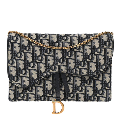 Christian Dior Oblique Saddle Chain Pouch Blue 1 of 10