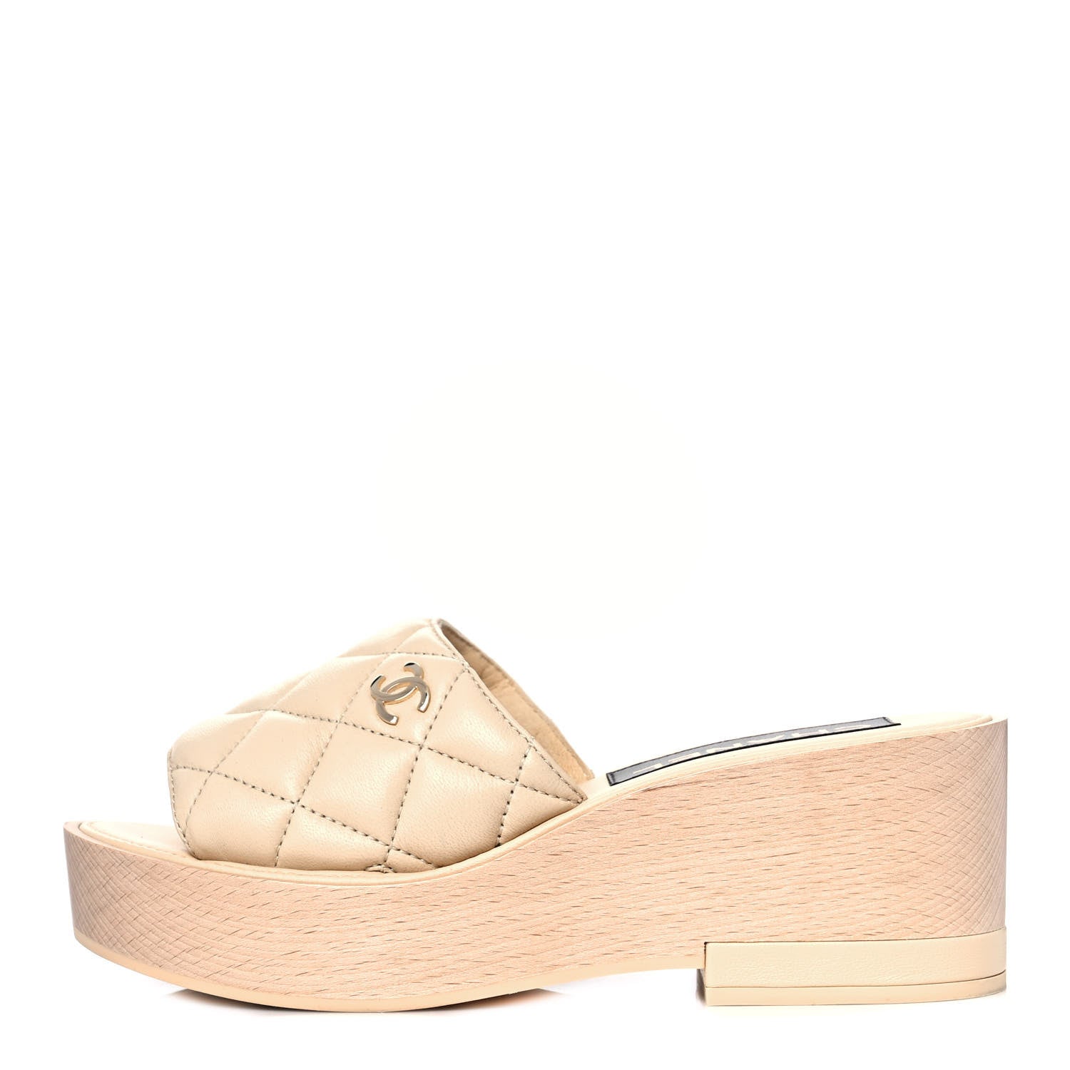 Chanel Lambskin Quilted CC Slip On Platform Sandals 36 Beige 1 of 9