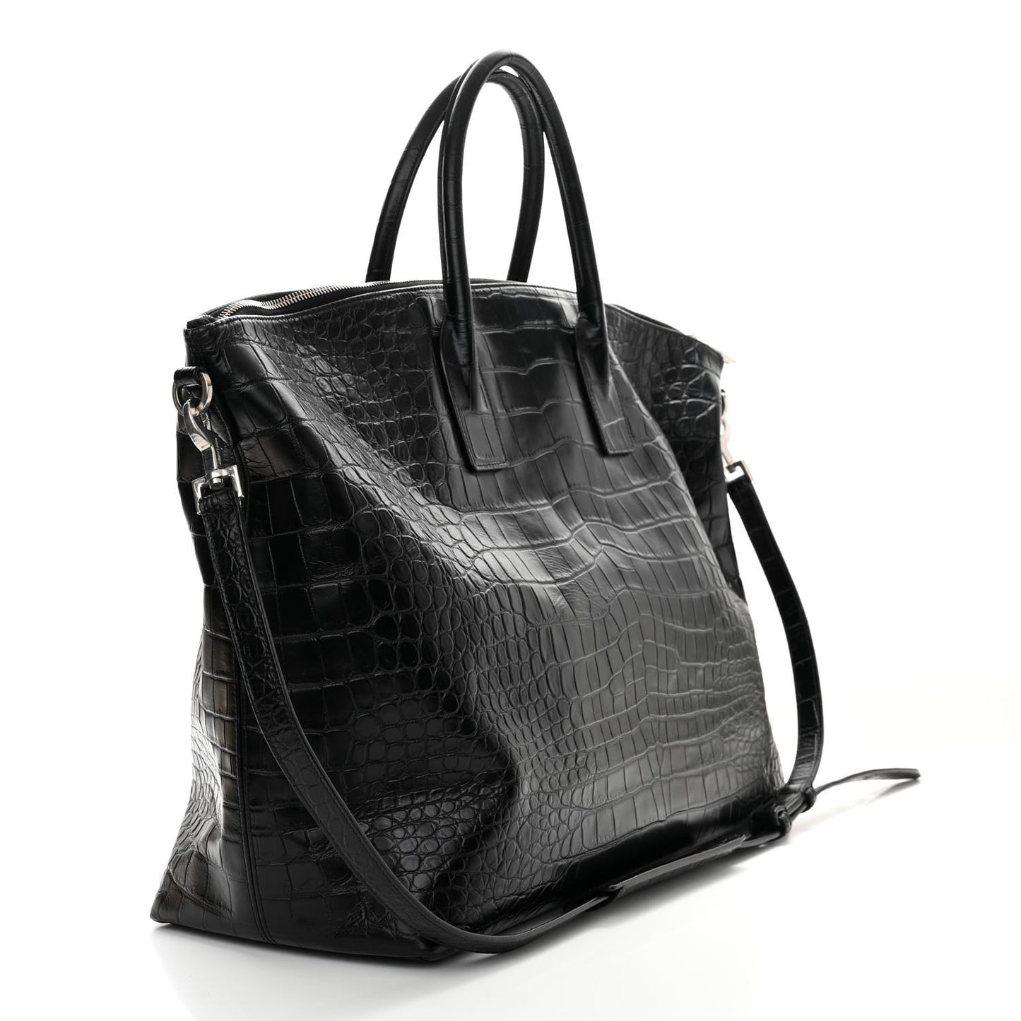 Calfskin Crocodile Embossed Giant Bowling Bag Black